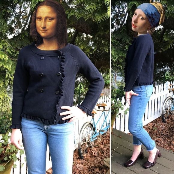 vtg•j crew 100% cotton ruffle sweater jacket - Picture 1 of 9